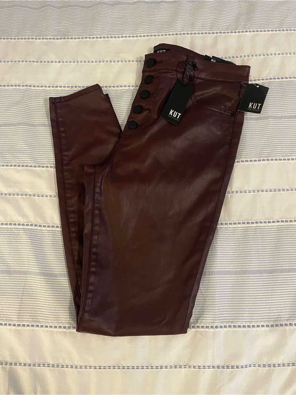 Kut from the Kloth Burgundy Faux-Leather Skinny Pants